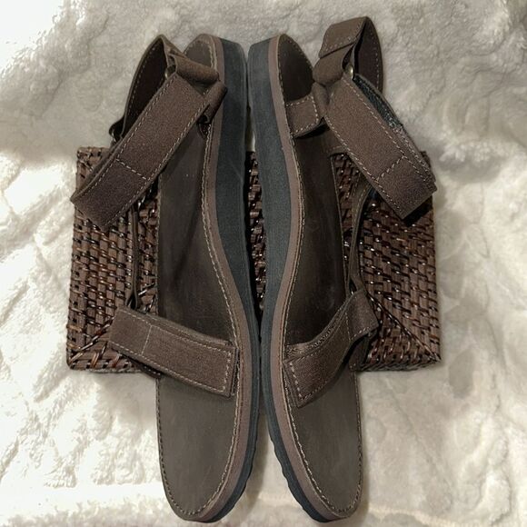 TEVA 13 Brown Original Universal Menswear Leather Canvas Velcro Straps Sandals